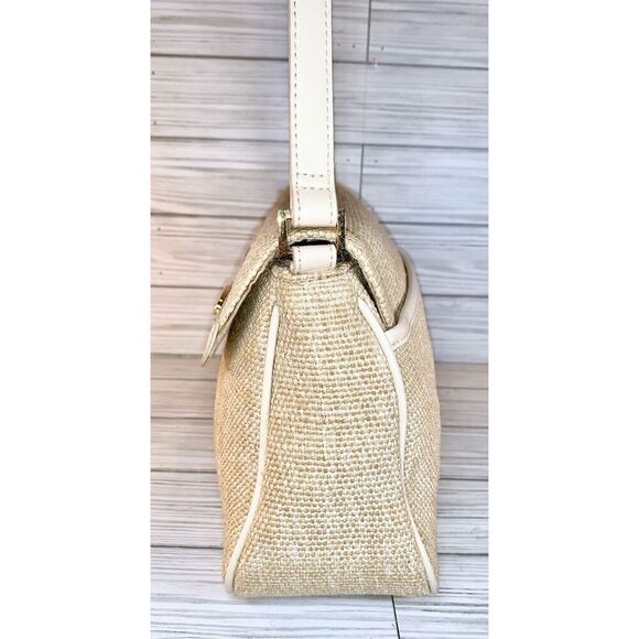 🚨Vintage - Etienne Aigner Tan & Cream Vegan Leather & Jute Shoulder Bag - Picture 3 of 14